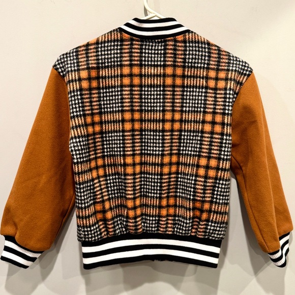 Forever 21 Kid’s Plaid Brown and Black Varsity Jacket with Embroidery NWT - Picture 5 of 7